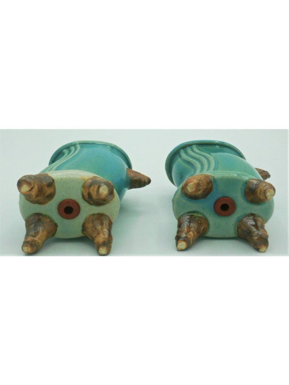 Hand Painted Salt and Pepper Shakers Teal Brown Ceramic Large 4.5 IN TT Japan - Picture 5 of 8